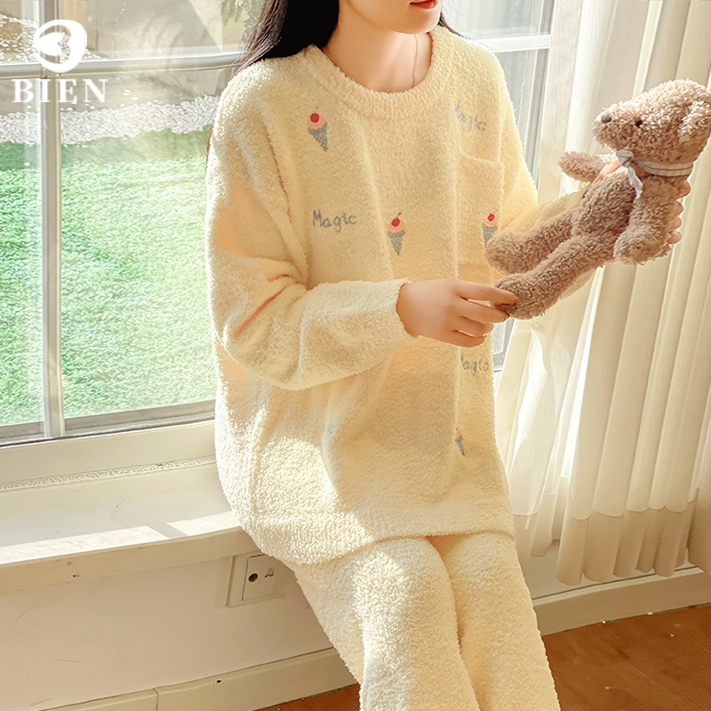 BIEN半边绒睡衣女生冬季甜美可爱公主风家居服可外穿加绒加厚学生