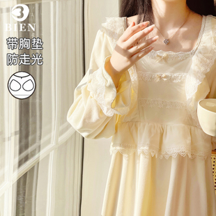 BIEN海岛绒睡裙女冬季甜美可爱公主风家居服可外穿带胸垫薄绒冬天