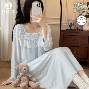 网纱睡裙女春秋季 BIEN带胸垫法式 甜美公主宫廷风家居服莫代尔睡衣