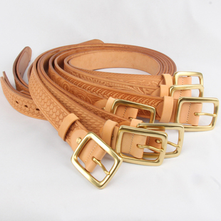 重磅美鞍革手工男腰带原色植鞣牛革皮带铜扣养牛皮带 5mm超厚好皮