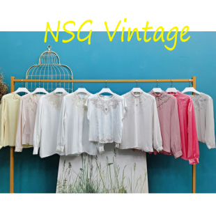 vintage日本制复古宫廷风孤品尖货中古着刺绣真丝精致衬衫 衣32