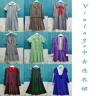 美国制vintage中古着尖货孤品甜美纯棉水手领复古学院派连衣裙49