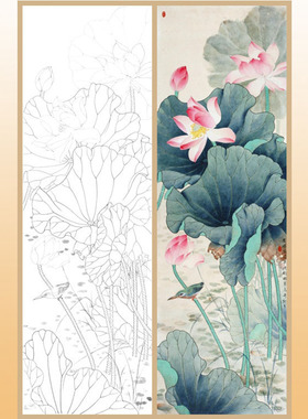 可直接上色工笔画白描底稿四条屏