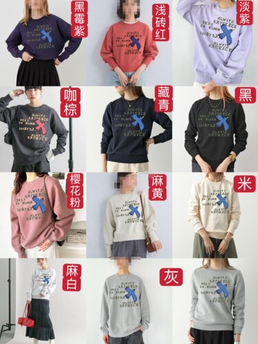 日系2025秋冬长袖卫衣男女毛圈