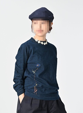 日系贵牌2025秋冬圆领长袖45rT恤男女情侣上衣百搭宽松竹节棉刺绣