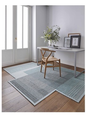 进口GAN纯手工羊毛毡钩针刺绣不规则现代块毯地毯客厅卧室绿色