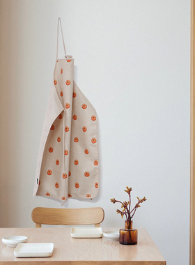 GIRONES进口复古防水防油轻薄透气印花亚麻色橘色小南瓜时尚围裙