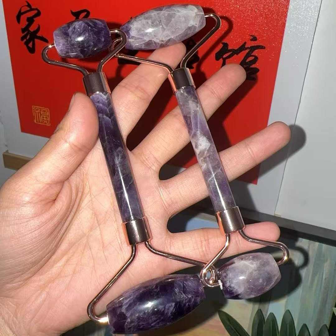 天然紫水晶按摩梳子经络刮沙棒全身疏通经络按摩刮沙滚轮
