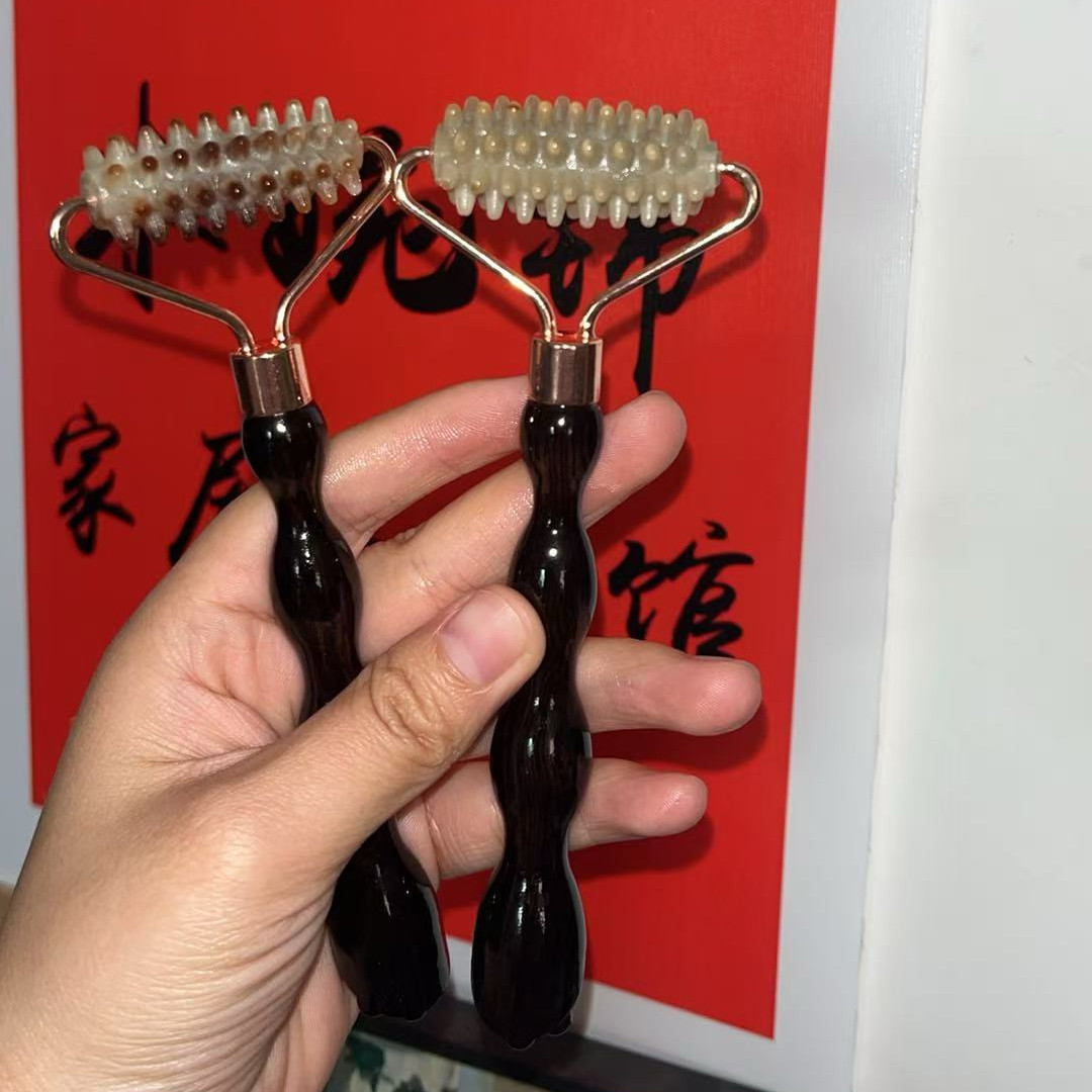 紫光檀牦牛角双头滚轮脸部按摩眼睛黑眼圈脸肿推脸脖子疏通代谢