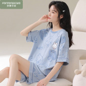 夏季 薄款 短袖 两件套装 网红风夏天可爱家居服 短裤 女士纯棉睡衣女款