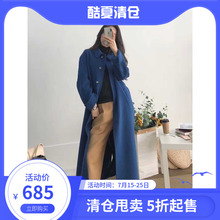 外套羊绒大衣 韩国订单出口19年春秋就行新款 宽松宝蓝双面毛呢女版