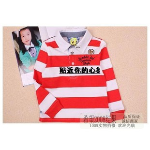 特价清仓韩版童装春秋款男童条纹翻领长袖T恤宝宝t恤Pool衫学院风