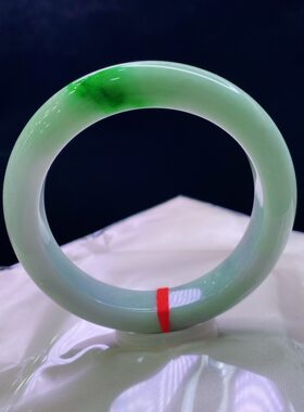 翡翠批发天然A货老坑翡翠手镯冰种飘花圆条手镯辣绿泥鳅背大圈口