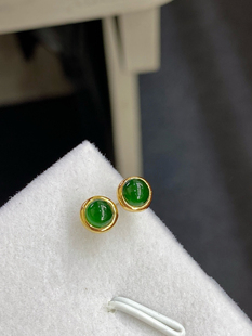 天然翡翠18k金极简新中式现代圆形小巧气质高级感满绿帝王绿耳钉