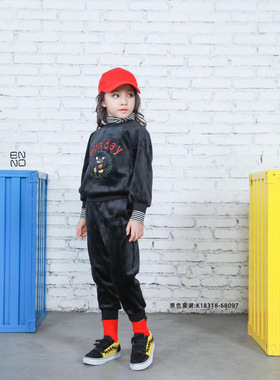 ENNO一诺潮童特价男女黑色丝绒套装假两件米奇上衣运动韩版68739