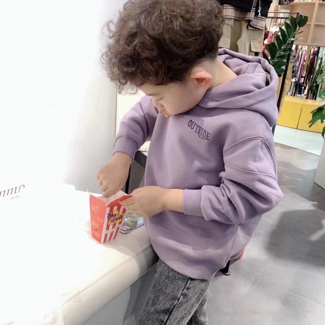 越也特价一体绒连帽卫衣秋冬加绒保暖帽衫黑色带帽针织卫衣男女童