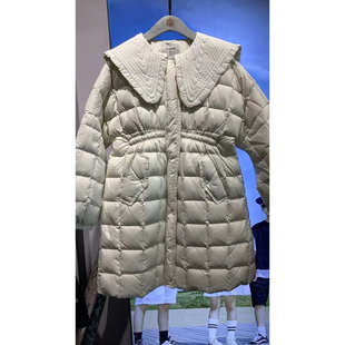 越也特价少女风新款90白鸭绒羽绒服宽松保暖米杏色冬季中长款外套