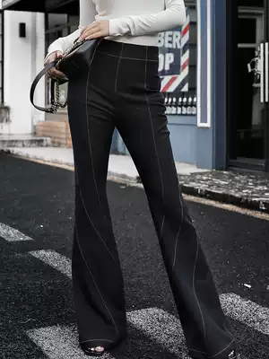 Z boss thread sewing rotating cone three-dimensional Bell pants women dark blue denim two-color autumn and winter trousers women