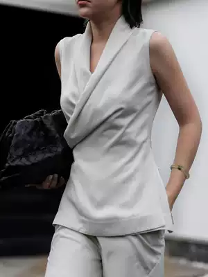 Z boss full screen senior green fruit collar slim sleeveless wrap jacket acetic acid medium and long version lace-up shoulder female