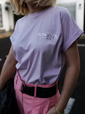 Z boss three-dimensional mirror printing straight T-shirt curly short sleeve round neck long version thin base shirt Women