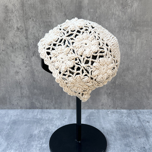 高阶设计师款 气质甜美针织帽潮 手工编织钩花镂空包头帽子女25新款