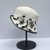 渔夫帽时尚 法式 优雅复古卷边双花草帽女夏季 洋气盆帽遮阳帽太阳帽