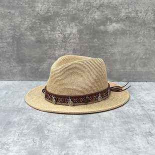 25新款 波西米亚民族风复古宽檐草帽女户外出游沙滩防晒遮阳爵士帽