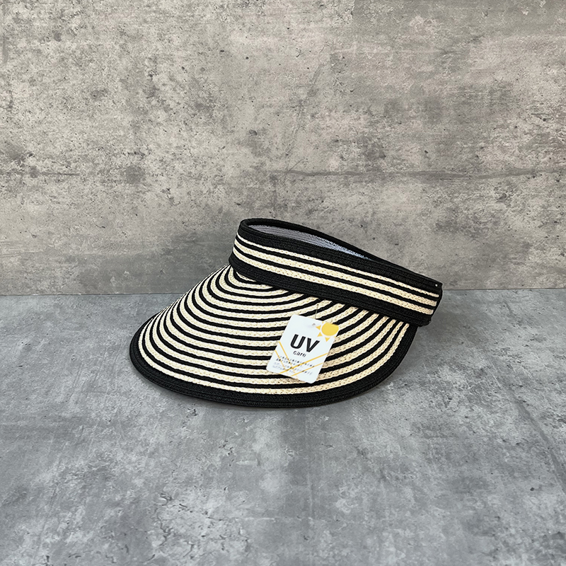 25春夏小香风格编织条纹无顶草帽