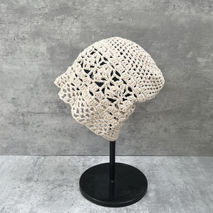 套头帽时尚 薄款 手工钩花镂空针织包头帽女夏季 松驰感堆堆帽25新款