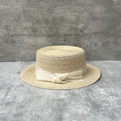 轻奢时尚 小清新拉菲草礼帽法式 遮阳草帽子女逛街平顶太阳帽春夏季