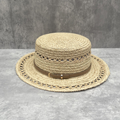 法式 防晒遮阳帽优雅度假编织礼帽 气质皮带镂空平顶拉菲草帽女夏季