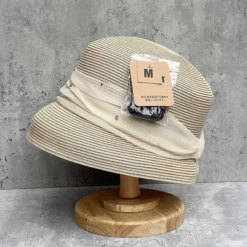 出游优雅草帽女夏欧根纱点钻盆帽