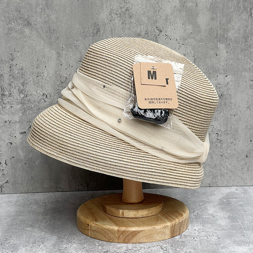 出游优雅草帽女夏欧根纱点钻盆帽