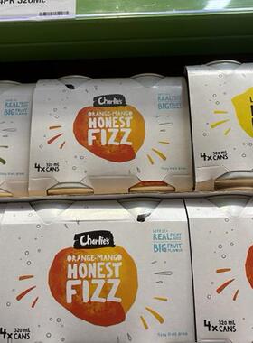 新西兰直邮Charlies斐济果柠檬橙子气泡果汁 饮料 330ml 4瓶装