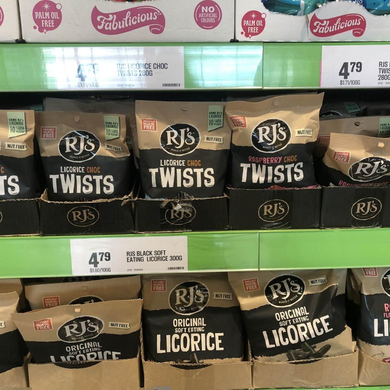 新西兰直邮RJ'S巧克力软糖无香精无色素 旋转甘草软糖 四件包邮