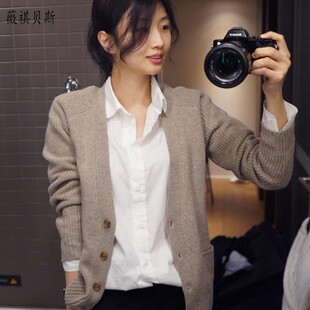 秋冬新款羊毛开衫女短款V领开衫羊绒衫加厚纯山羊绒针织外套毛衣