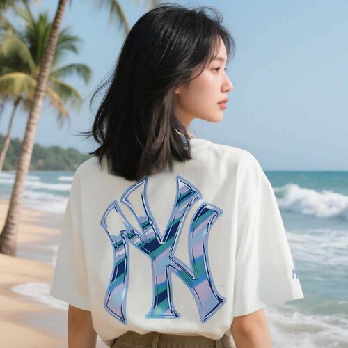 MLB情侣纯棉NY后背印花运动T恤