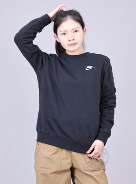 NIKE耐克卫衣女子25秋冬新款运动薄绒圆领套头衫叠搭刺绣DQ5474