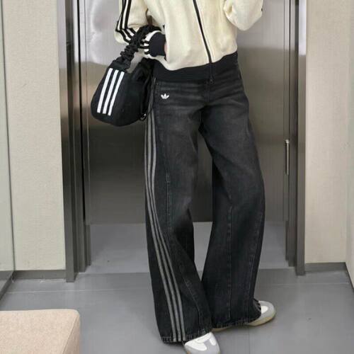 阿迪达斯三叶草女阔腿牛仔裤