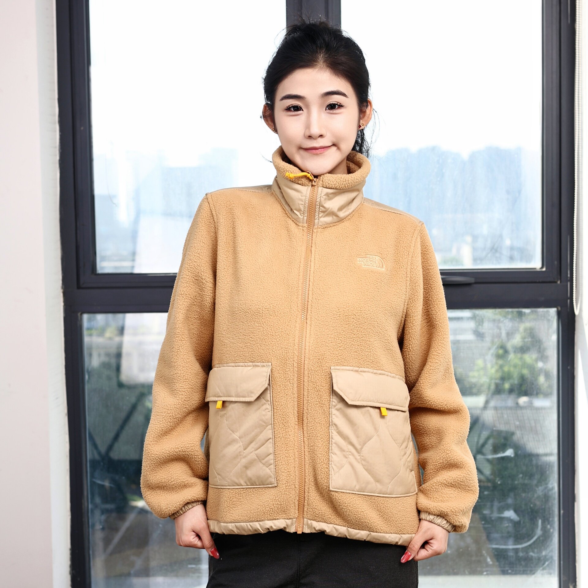 北面抓绒衣女秋冬厚款加绒外套