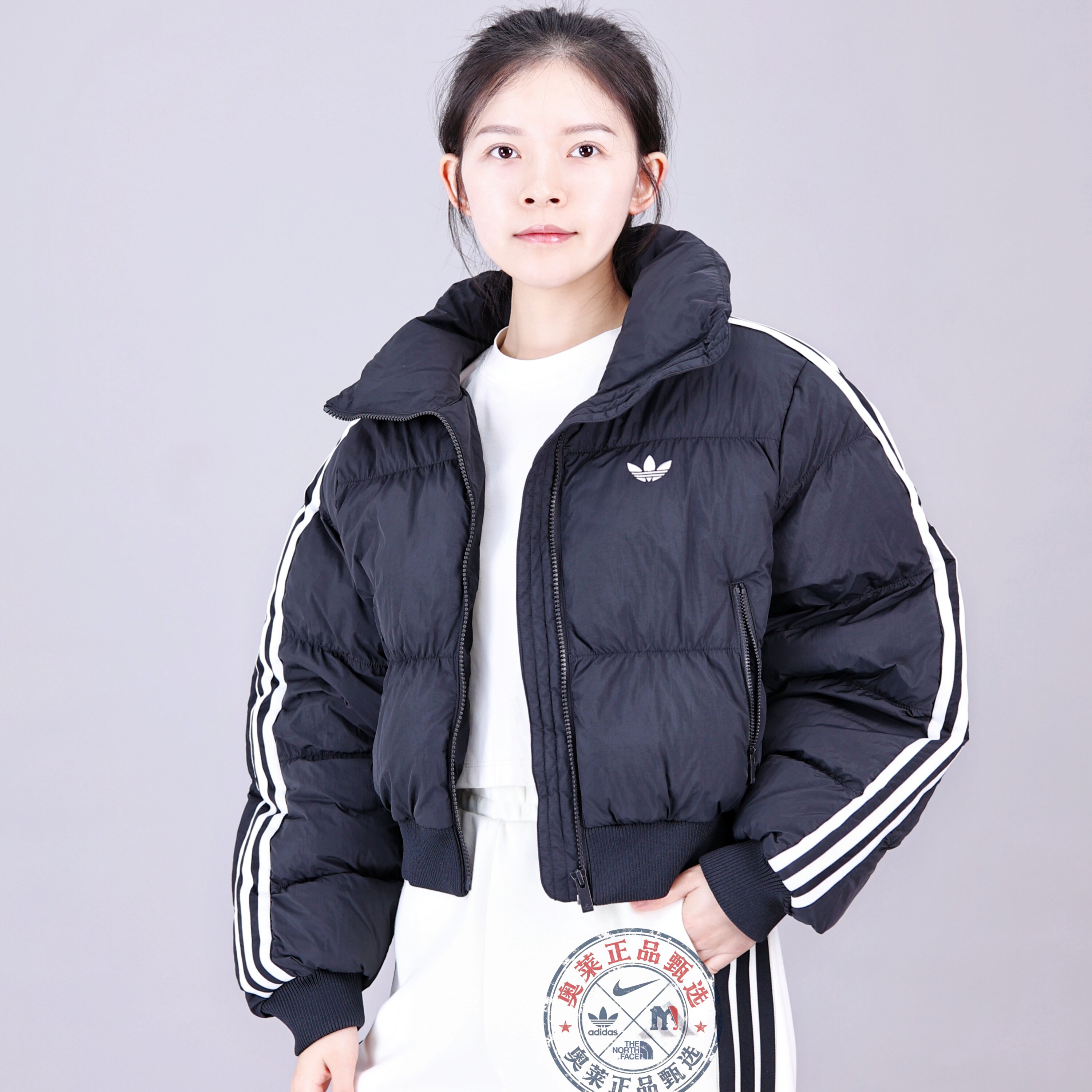 Adidas阿迪达斯棉服女子25秋冬新款三叶草立领外套JX2970/JX2969