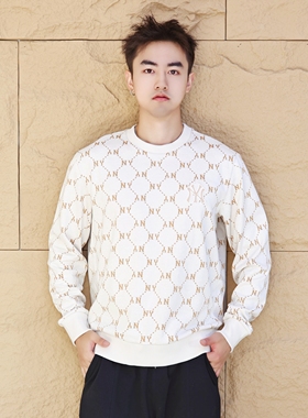 MLB卫衣男女款25新款NY刺绣老花满印休闲运动长袖套头衫3AMTM0151