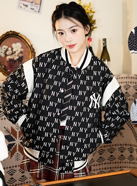 MLB情侣棒球服秋季男女同款NY满标针织夹克运动上衣外套3AJPM0141