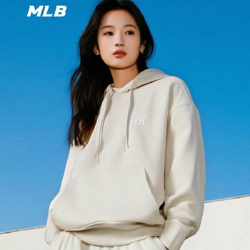 25秋季新款MLB男女情侣纯色小LOGO潮流运动休闲连帽卫衣3AHDB0154