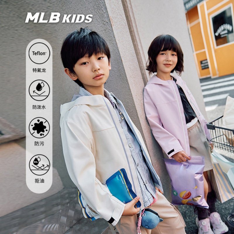 26新款MLB大童冲锋衣NY后背大LOGO防泼水运动夹克外套7AWJB0961