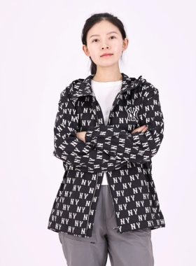 【现货特价】MLB情侣连帽外套NY复古老花满标休闲夹克3AWJM0143