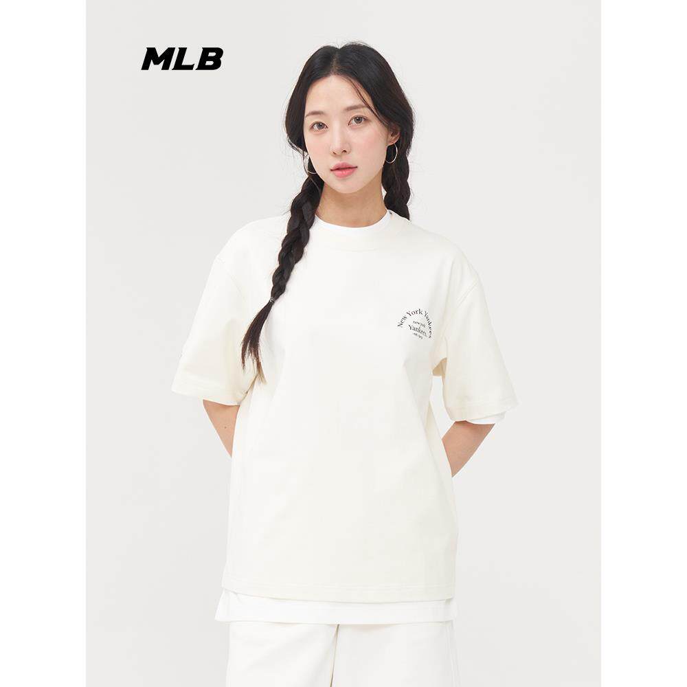 MLB男女纯色T恤25春夏新款纯棉透气休闲运动宽松短袖3ATSB4153