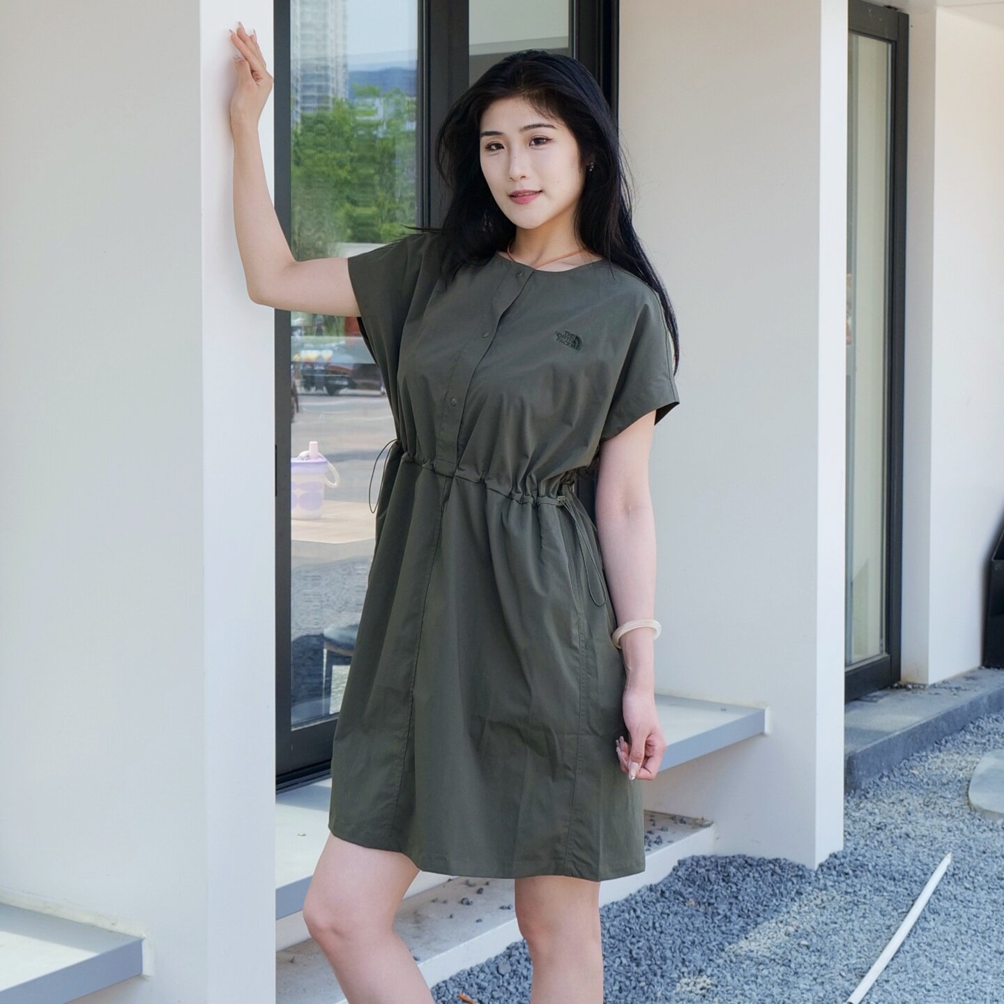 北面连衣裙女子春夏新款廓形短袖