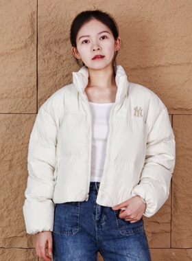 MLB羽绒服女子25秋冬新款NY小标短款纯色保暖羽绒服外套3FDJB0456