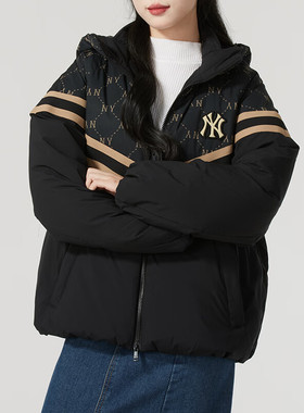 MLB羽绒服男女款冬季舒适保暖老花满印休闲鸭绒连帽外套3ADJM0746